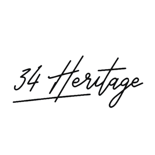 34 Heritage logo in black script on a white background, modern men's fashion branding