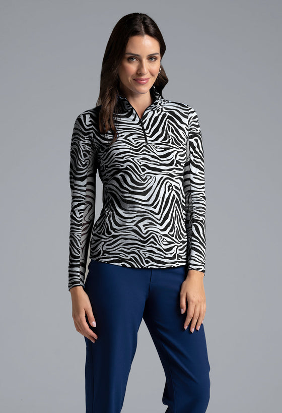 Ibkül - Cecilia Print Long Sleeve Mock Neck Top – 10932