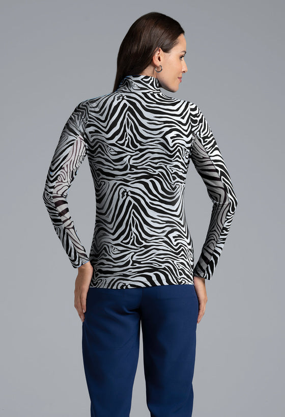 Ibkül - Cecilia Print Long Sleeve Mock Neck Top – 10932