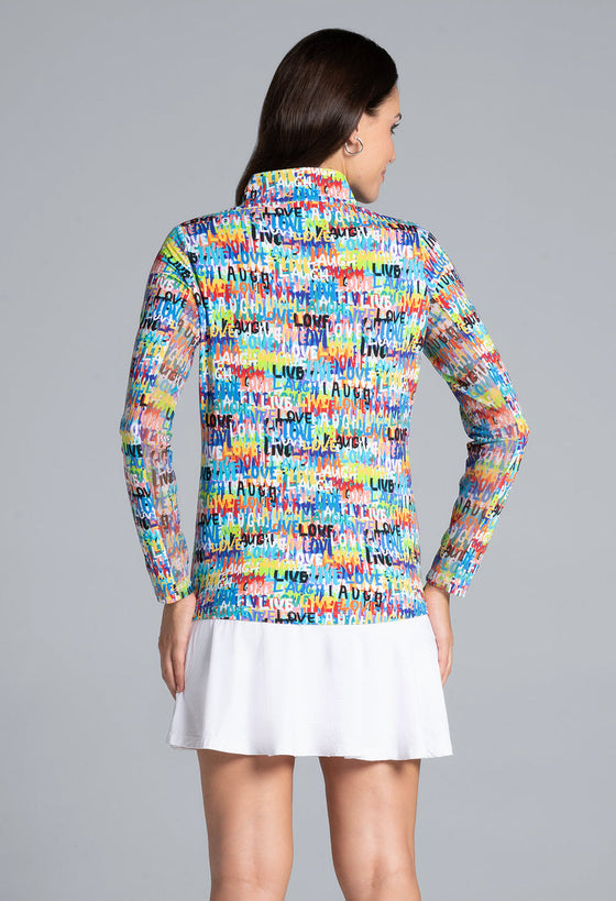 Ibkül - Live, Love, Laugh Print Long Sleeve Mock Neck Top – 10935