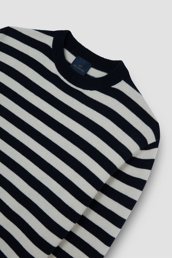 Paul & Shark - Chandail rayé col rond de laine Re-Wool