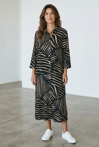 VLT's by Valentina's - 25-308 - Robe longue de viscose manches au coudes motif abstrait