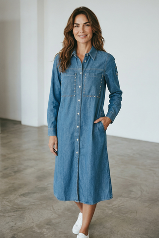 VLT's by Valentina's - 25-318 - Robe longue de jeans avec cristaux