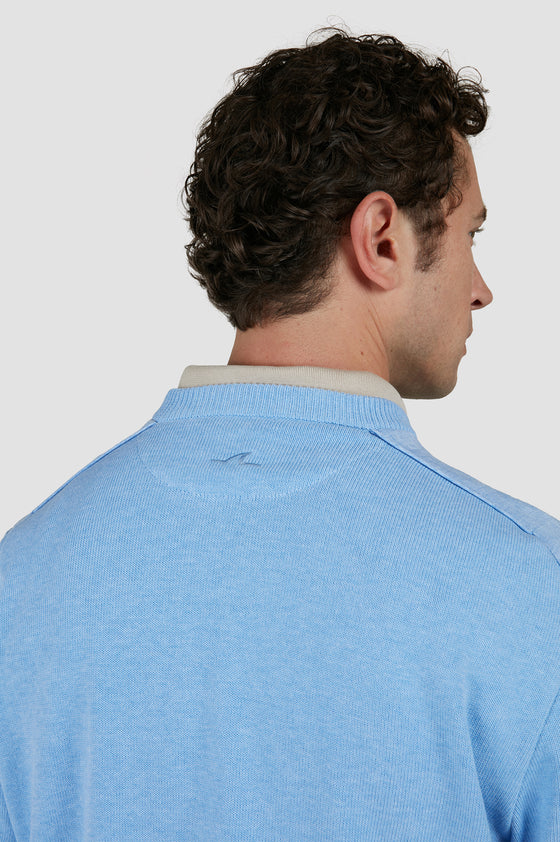 Paul & Shark - Chandail col rond de coton Fresco avec appliqués de lin aux épaules