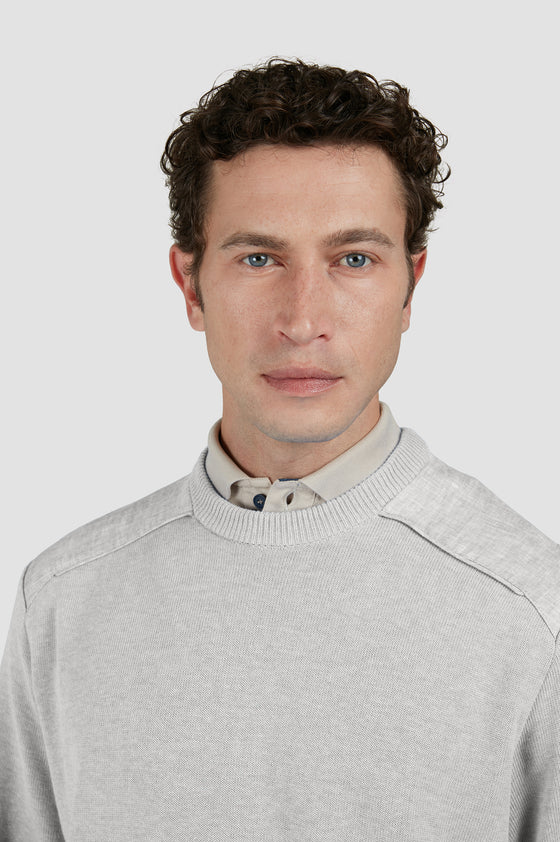 Paul & Shark - Chandail col rond de coton Fresco avec appliqués de lin aux épaules