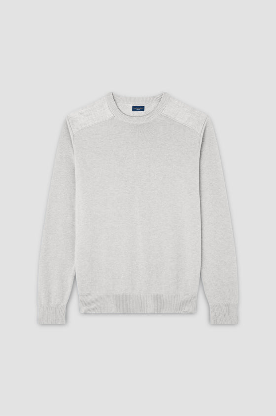 Paul & Shark - Chandail col rond de coton Fresco avec appliqués de lin aux épaules