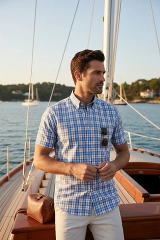 Paul & Shark - Chemise manches courtes à carreaux de coton poplin