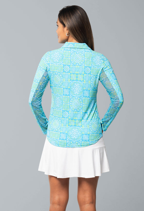 Ibkül - Colette Print Adjustable Length Long Sleeve Polo - 48090