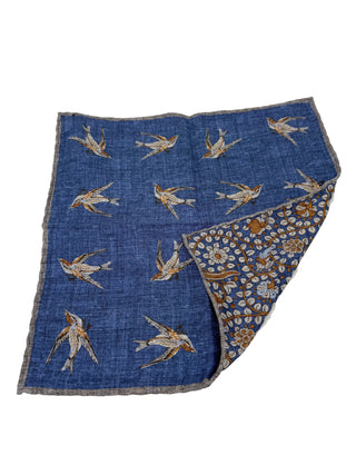 Hemley - Mouchoir de poche en soie motif oiseaux