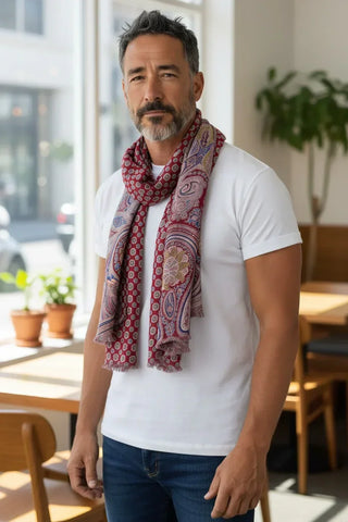 Hemley - Foulard de soie réversible paisley et motifs