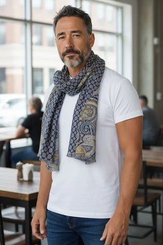 Hemley - Foulard de soie réversible paisley et motifs