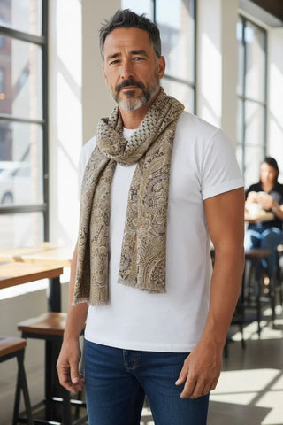 Hemley - Foulard de soie réversible paisley et motifs