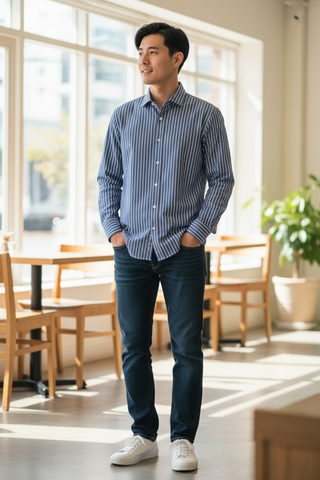 Emanuel Berg - Byron - Chemise manches longues à rayures Albini 4Flex - Modern Fit - Marine