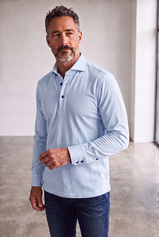 Emanuel Berg - Polo manches longues Herringbone Jacquard Luxe - Bright Blue