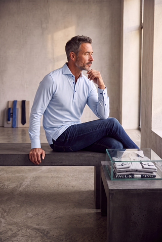 Emanuel Berg - Polo manches longues Herringbone Jacquard Luxe - Bright Blue