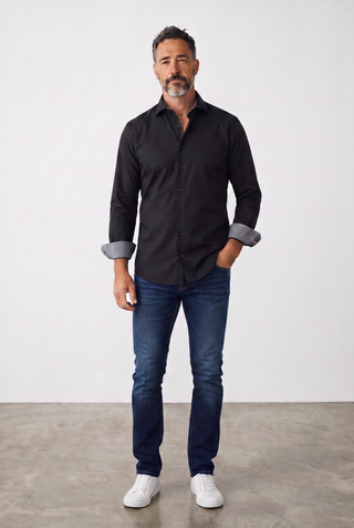 Emanuel Berg - Byron - Chemise manches longues unie Albini 4Flex - Modern Fit - Noir
