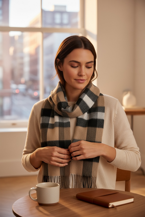 Hemley - Foulard à carreaux de laine et cachemire