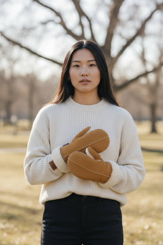 Crown Cap - Mitaines de fourrure double face pour femme