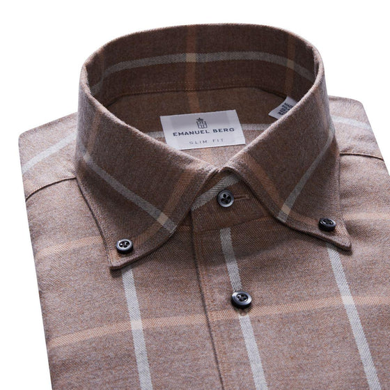 Emanuel Berg - Bellagio - Chemise manches longues à carreaux sartorial brossée - Modern Fit - Brun - LE CAPITAINE D'A BORD