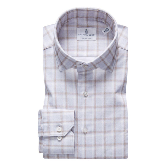 Emanuel Berg - Byron - Chemise manches longues à carreaux Albini 4Flex - Modern Fit - Gris - LE CAPITAINE D'A BORD