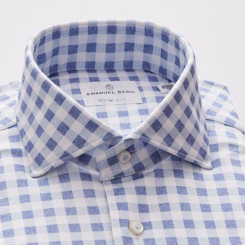 Emanuel Berg - Byron - Chemise manches longues à carreaux Albini 4Flex - Modern Fit - Marine - LE CAPITAINE D'A BORD
