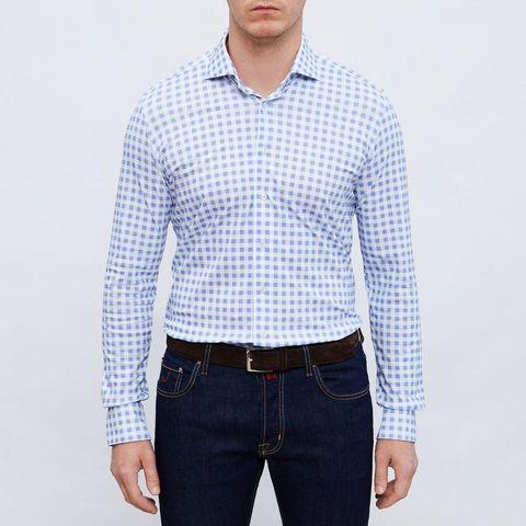 Emanuel Berg - Byron - Chemise manches longues à carreaux Albini 4Flex - Modern Fit - Marine - LE CAPITAINE D'A BORD