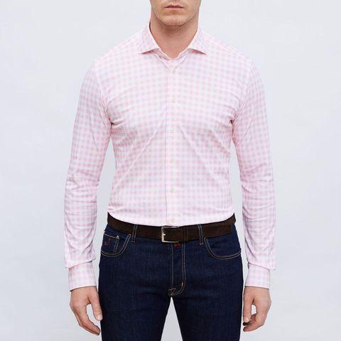 Emanuel Berg - Byron - Chemise manches longues à carreaux Albini 4Flex - Modern Fit - Rose - LE CAPITAINE D'A BORD