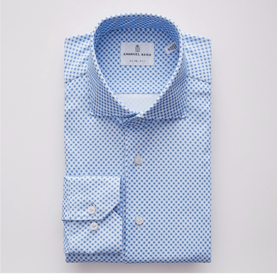 Emanuel Berg - Byron - Chemise manches longues à motifs Albini 4Flex - Modern Fit - Bleu/Blanc - LE CAPITAINE D'A BORD