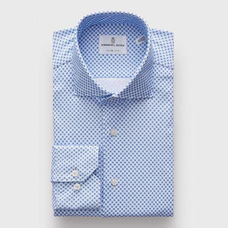 Emanuel Berg - Byron - Chemise manches longues à motifs Albini 4Flex - Modern Fit - Bleu/Blanc - LE CAPITAINE D'A BORD
