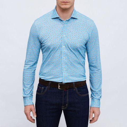 Emanuel Berg - Byron - Chemise manches longues à motifs Albini 4Flex - Modern Fit - Turquoise - LE CAPITAINE D'A BORD