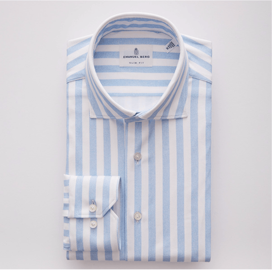 Emanuel Berg - Byron - Chemise manches longues à rayures Albini 4Flex - Modern Fit - Blanc/Bleu - LE CAPITAINE D'A BORD