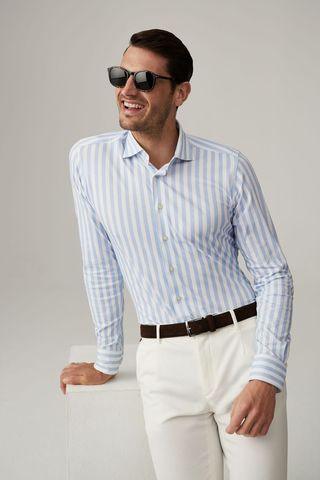 Emanuel Berg - Byron - Chemise manches longues à rayures Albini 4Flex - Modern Fit - Blanc/Bleu - LE CAPITAINE D'A BORD