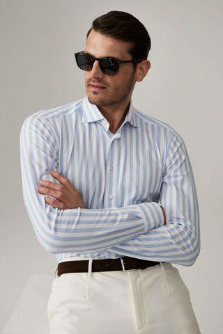 Emanuel Berg - Byron - Chemise manches longues à rayures Albini 4Flex - Modern Fit - Blanc/Bleu - LE CAPITAINE D'A BORD