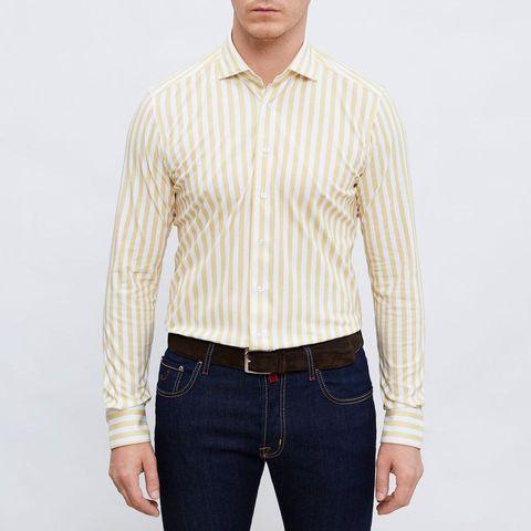 Emanuel Berg - Byron - Chemise manches longues à rayures Albini 4Flex - Modern Fit - Blanc/Jaune - LE CAPITAINE D'A BORD