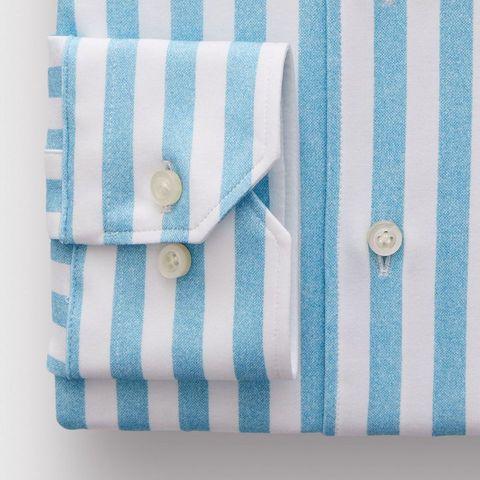 Emanuel Berg - Byron - Chemise manches longues à rayures Albini 4Flex - Modern Fit - Blanc/Turquoise - LE CAPITAINE D'A BORD