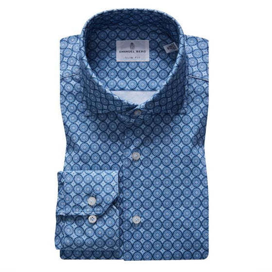 Emanuel Berg - Byron - Chemise manches longues imprimé cercles Albini 4Flex - Modern Fit - Bleu - LE CAPITAINE D'A BORD