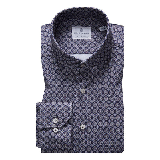 Emanuel Berg - Byron - Chemise manches longues imprimé cercles Albini 4Flex - Modern Fit - Gris - LE CAPITAINE D'A BORD