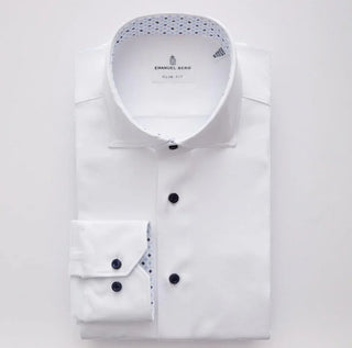Emanuel Berg - Byron - Chemise manches longues unie Albini 4Flex - Modern Fit - Blanc - LE CAPITAINE D'A BORD