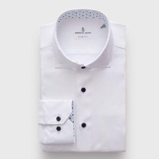 Emanuel Berg - Byron - Chemise manches longues unie Albini 4Flex - Modern Fit - Blanc - LE CAPITAINE D'A BORD