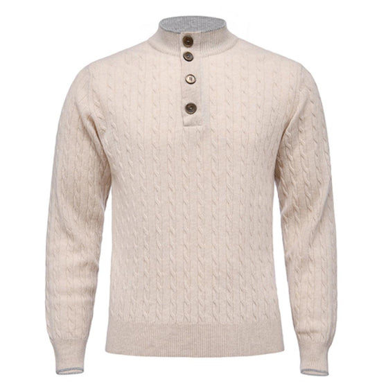 Emanuel Berg - Chandail col à boutons de laine mérinos Premium - Beige - LE CAPITAINE D'A BORD