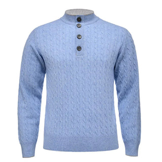 Emanuel Berg - Chandail col à boutons de laine mérinos Premium - Bleu - LE CAPITAINE D'A BORD