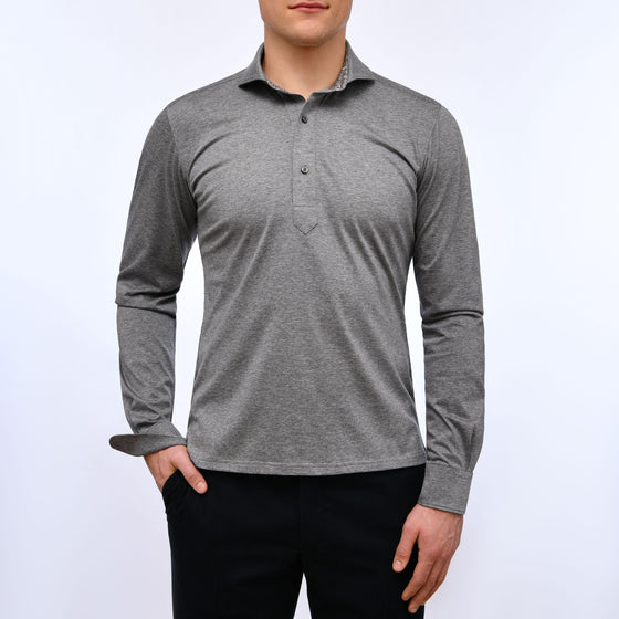 Emanuel Berg - Polo manches longues Premium Jersey Knit - Modern Fit - Gris - LE CAPITAINE D'A BORD