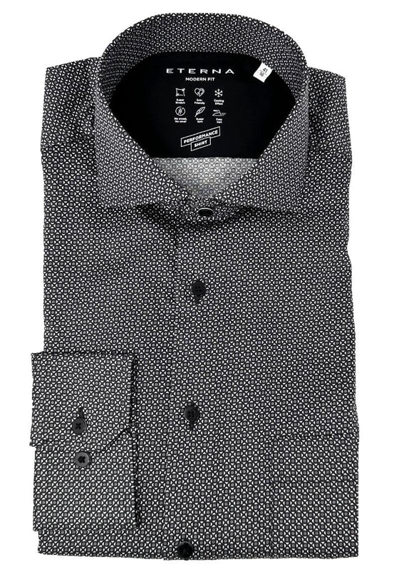 ETERNA - Chemise manches longues à motifs Performance Modern Fit - Noir - LE CAPITAINE D'A BORD