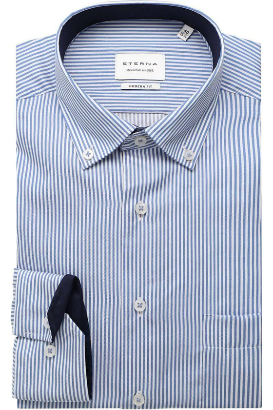 ETERNA - Chemise manches longues rayée Modern Fit - Bleu - LE CAPITAINE D'A BORD