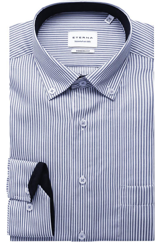 ETERNA - Chemise manches longues rayée Modern Fit - Marine - LE CAPITAINE D'A BORD