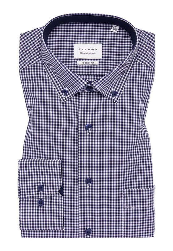 ETERNA - Chemise manches longues vichy Modern Fit - Marine/Blanc - LE CAPITAINE D'A BORD