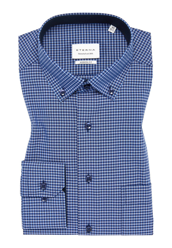 ETERNA - Chemise manches longues vichy Modern Fit - Marine/Bleu - LE CAPITAINE D'A BORD