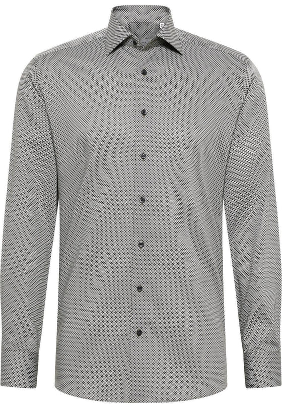 ETERNA - Chemise motifs manches longues Modern Fit - Marine/Beige - LE CAPITAINE D'A BORD
