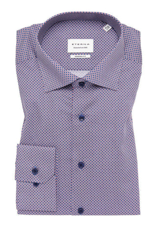 ETERNA - Chemise motifs manches longues Modern Fit - Marine/Rouge - LE CAPITAINE D'A BORD