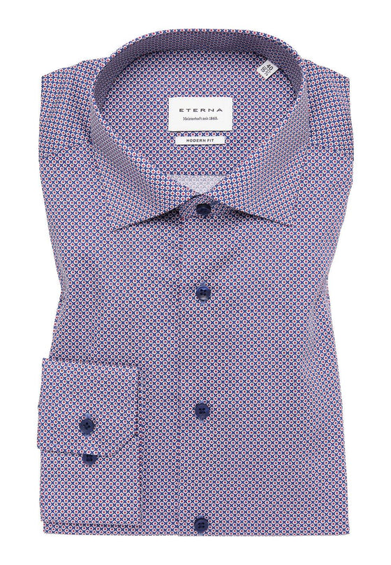 ETERNA - Chemise motifs manches longues Modern Fit - Marine/Rouge - LE CAPITAINE D'A BORD